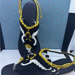 Handcrafted Macrame Elegant Black and Gold Women's Sandals